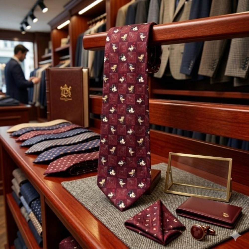 Mickey & Co. Disney Silk Tie Burgundy Mickey Donald‎ Goofy Pluto Characters